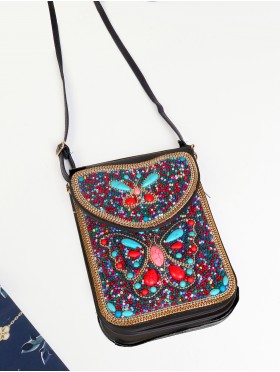 Hand-made Beaded Butterfly Faux Leather Mini Purse